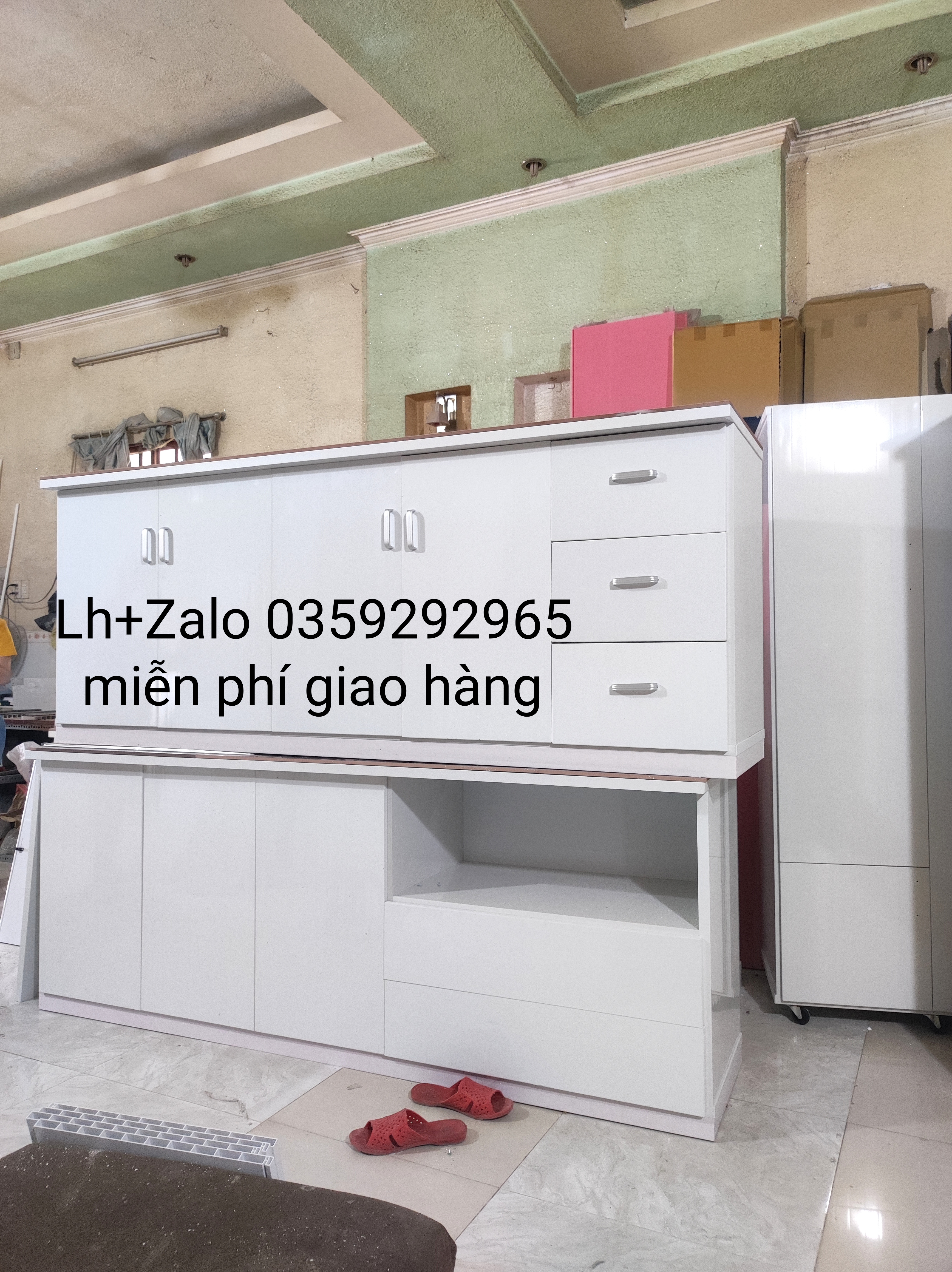 Tủ bếp mini nhựa đài Loan ốp mặt gạch sẵn bồn đôi