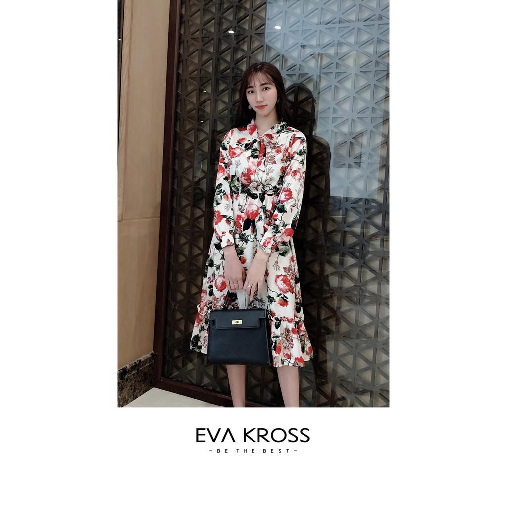 Đầm suông lụa hoa vintage chun eo EKS110