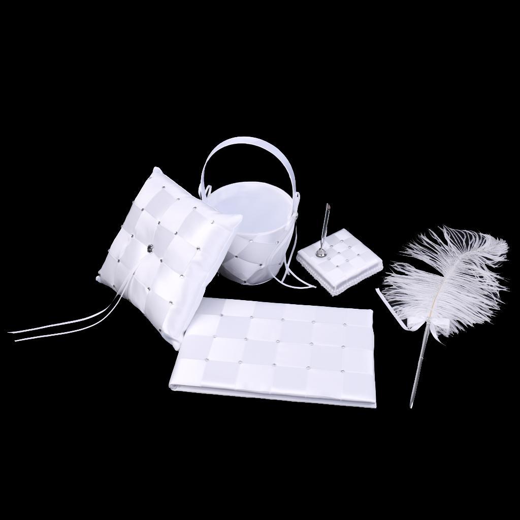 Romantic Wedding Set Grid Pattern Guest Book Pen with Feather Pen Holder