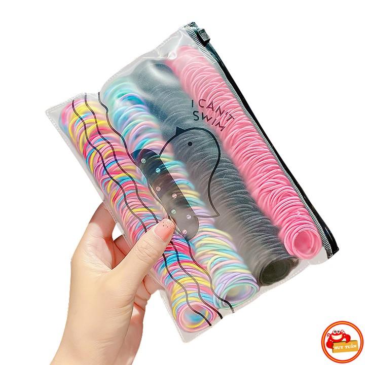 SET 500 chiếc chun buộc tóc nhiều màu kèm túi đựng khóa zip (500CT)
