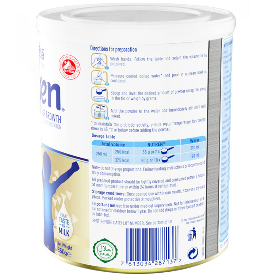 Sản phẩm dinh dưỡng y học Nutren Junior cho trẻ từ 1-12 tuổi 850g tăng trưởng 3 chuẩn: Thế chất, Đề kháng, Tư duy - Tặng gối ôm hươu cao cổ