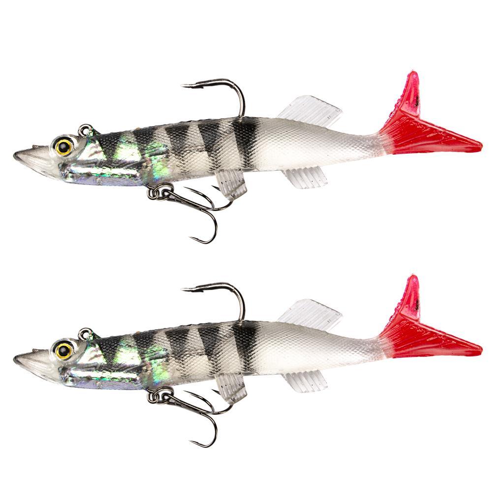 2pcs Lifelike 3D Eye Soft Lead Fishing Lures Red T Tail Sinking Swimbaits with Lead inside for Trout Bass Salmon