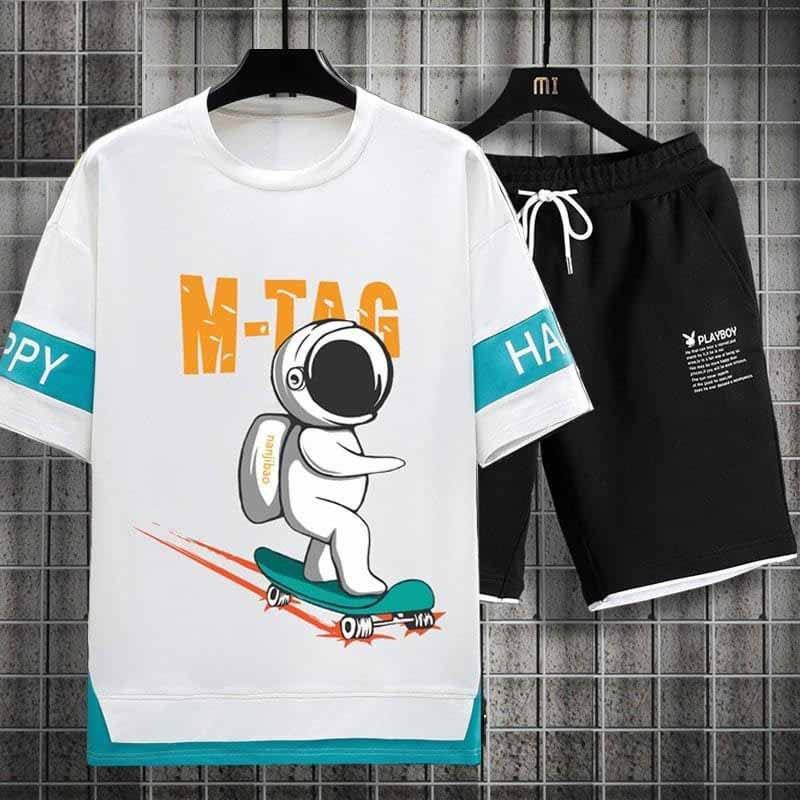 Đồ mặc nhà M-TAG phi hành gia mùa hè Dáng Thể Thao Chất Vải Thun Độ Co Giãn Nhẹ + Bộ Đồ Nam nữ Mang Phong Cách Hàn Quốc