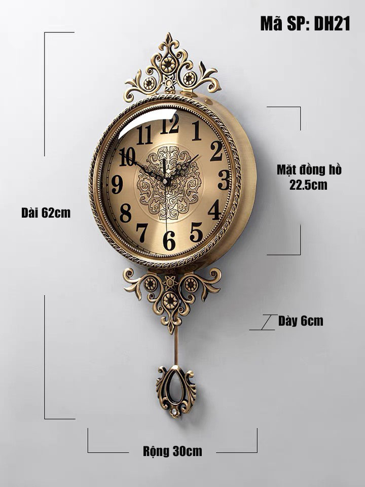 Đồng hồ treo tường tân cổ điển thuần đồng có quả lắc DH21