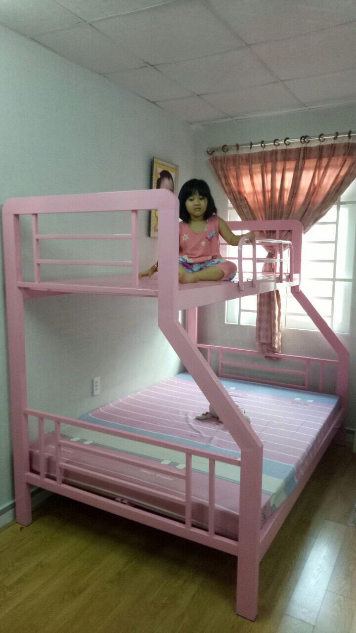 Giường tầng sắt hộp giả gỗ cao cấp với kích thước trên 1m2 dưới 1m4 dài 2m