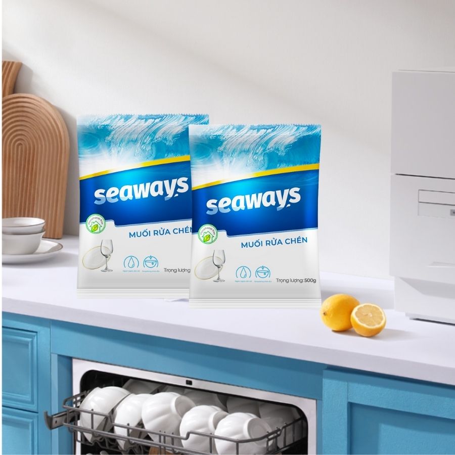 1 túi viên rửa chén Seaways + 1 túi muối 500gr- Dành cho mọi loại máy rửa chén bát