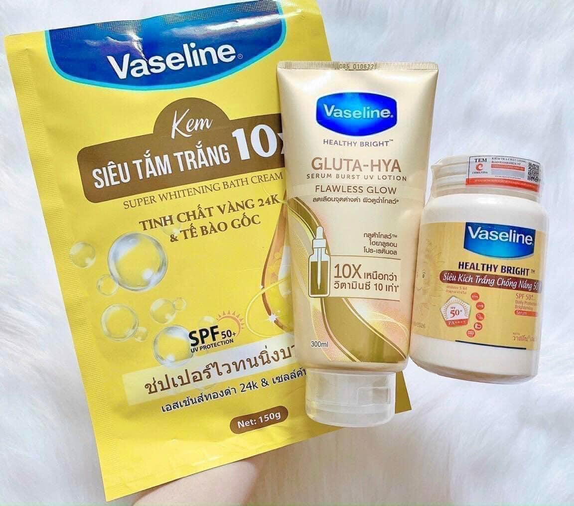 bộ 3 món dưỡng thể vaseline gluta ( vàng )+ hũ kích trắng vaseline vàng+ tắm trắng vaseline vàng ( không xuất hóa đơn đỏ - không có tem phụ )