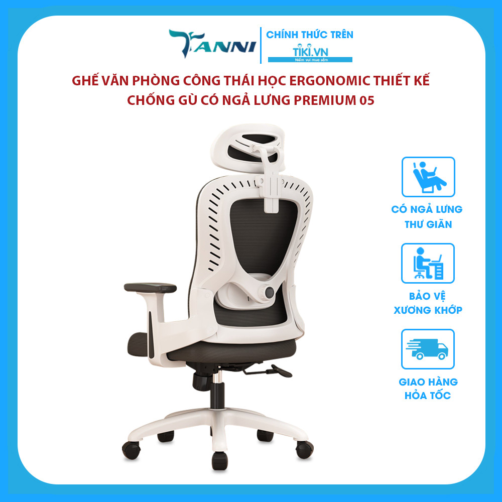 Ghế Văn Phòng Công Thái Học Ergonomic Thiết Kế Chống Gù Có Ngả Lưng Premium 05 , Ghế Xoay Văn Phòng Làm Việc Cao Cấp Nhập Khẩu