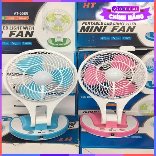 Quạt Tích Điện Vouller Mini Kèm Led - Mini Fan Đa Năng (Màu Ngẫu Nhiên) - Hàng Chính Hãng