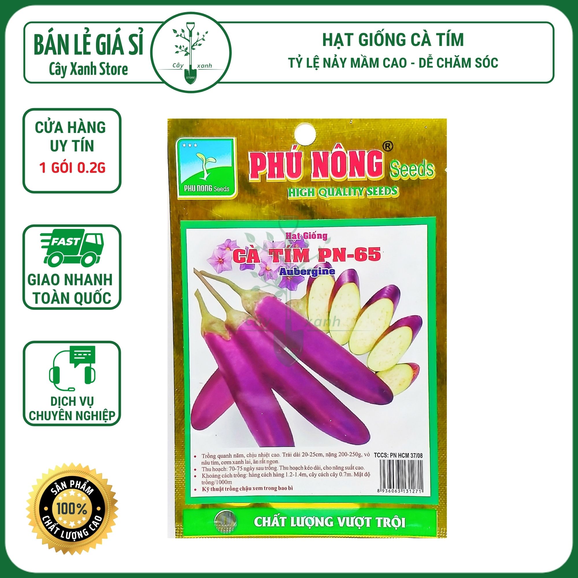 Hạt Giống Cà Tím Dài Cao Sản 0,2Gr Siêu Trái - Phú Nông Seeds