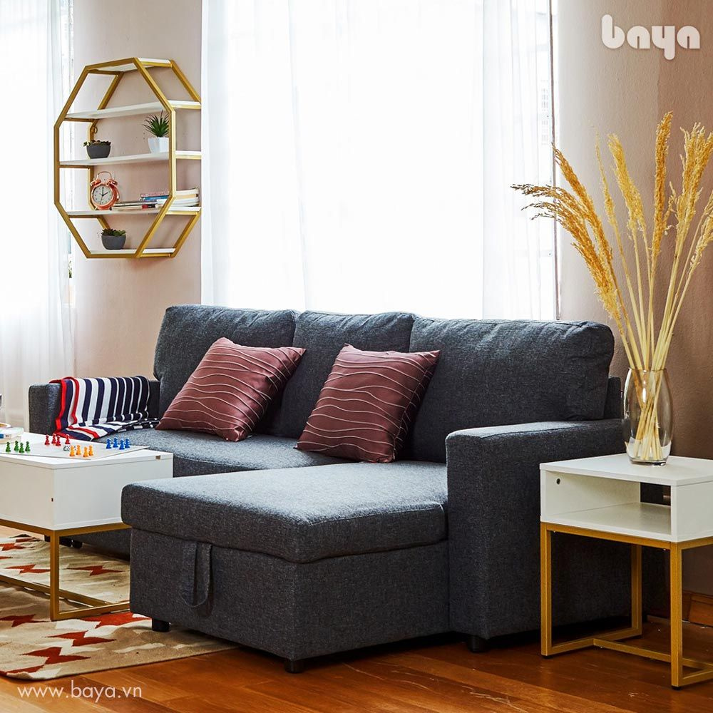 Sofa Giường Có Hộc BAYA SILVA Có Phần Khung Làm Từ Gỗ Thông/ Plywood Chắc Chắn, Bền Đẹp Vỏ Bọc Polyester Êm Ái, Thiết Kế Gọn Gàng Với Ngăn Chứa Rộng Rãi 5249