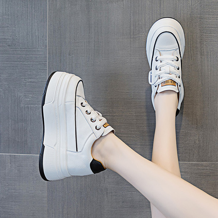 Giày Sneakers Đế Xuồng Da Thật 8CM PS640-1339