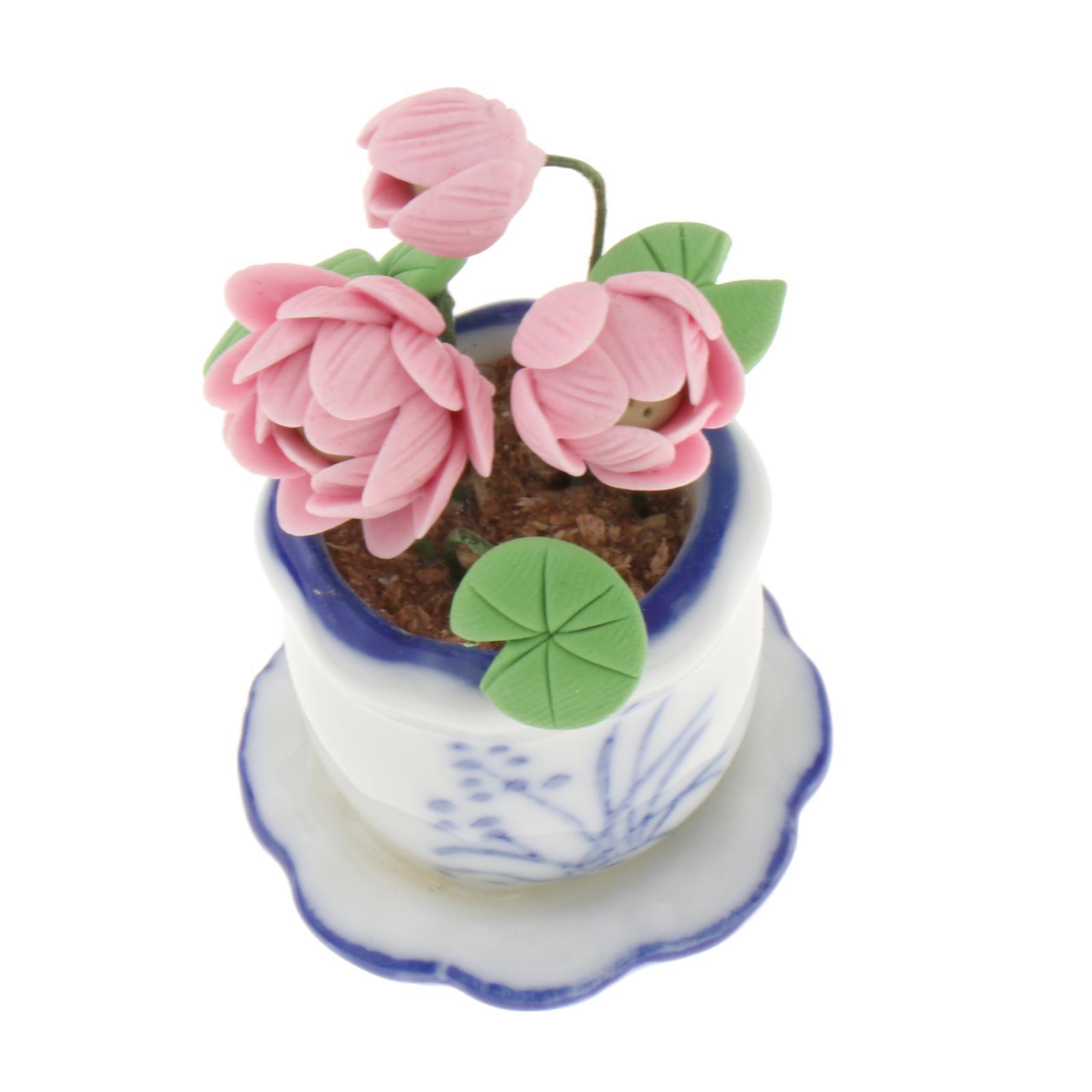 1:12 Plant Pot Bonsai Model Miniature Lotus Plant Scenes Tiny Greenery Ornaments for Architectural DIY Projects DIY Scenery