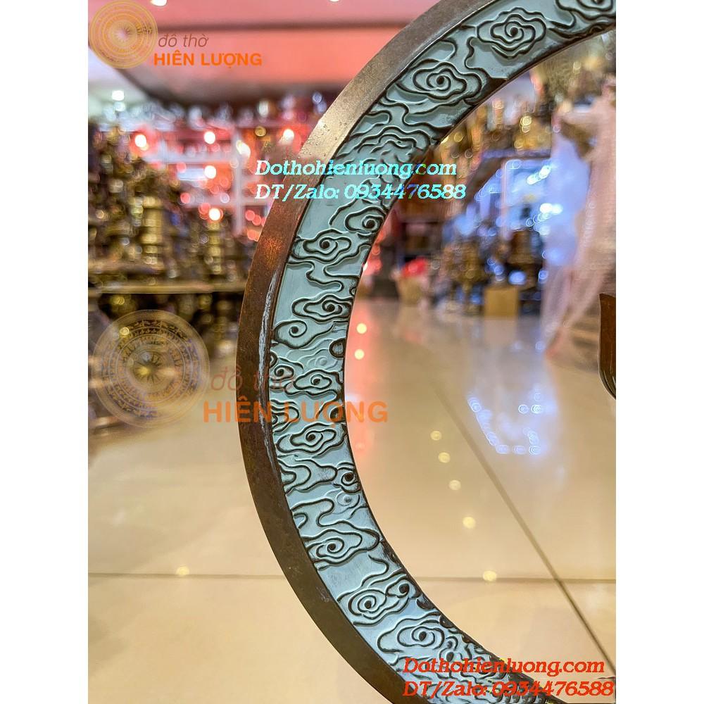 Lư Xông Trầm Treo Hoa Sen Bằng Đồng Hun Giả Cổ Trên Núi Trăng Bán Nguyệt Có Đế Gỗ Hình Chữ Nhật Cao 33cm