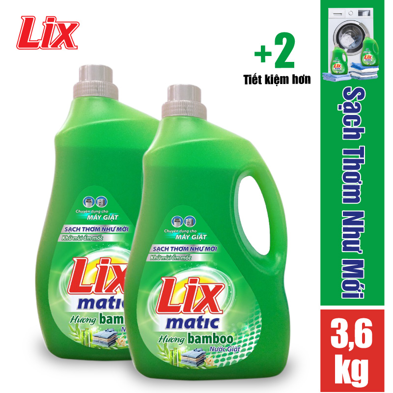 COMBO 2 chai nước giặt Lix matic hương Bamboo (2 chai x 3.6kg) N2601 - Dùng cho máy giặt cửa trước
