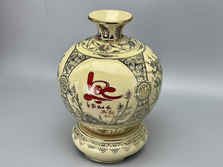 Bình tích lộc tứ cảnh chữ Lộc vẽ vàng kim