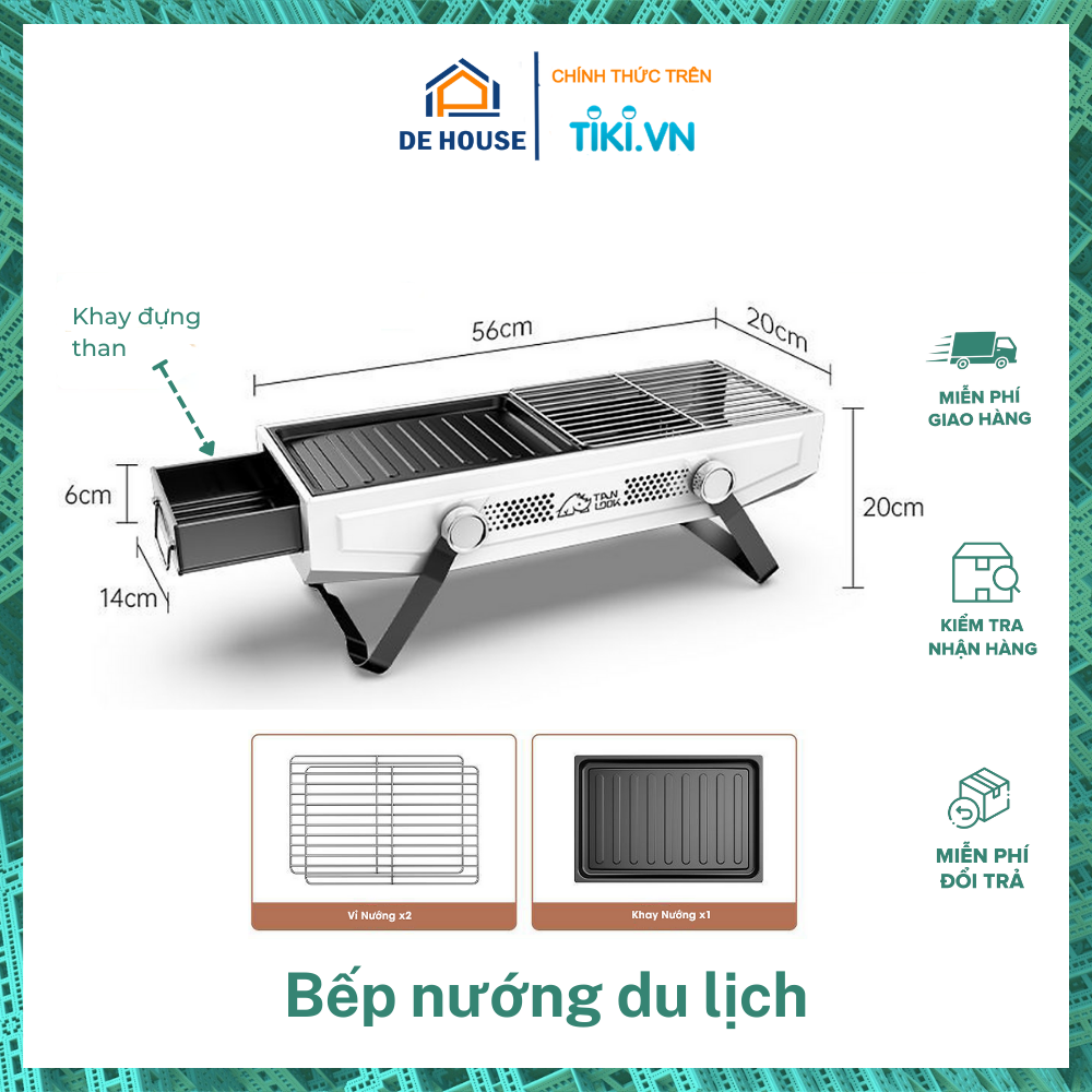 Bếp Nướng Than Hoa Ngoài Trời Không Khói Nhỏ Gọn- Bếp Nướng BBQ Du Lịch Gấp Gọn Kèm Vỉ Nướng