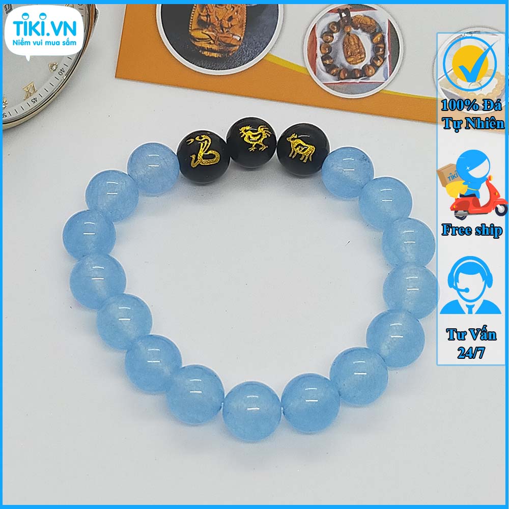Vòng Tam Hợp Quý Nhân Tỵ Dậu Sửu Đá Mã Não Xanh - Vòng Tay Phong Thủy Mệnh Thủy - Size 8 10ly