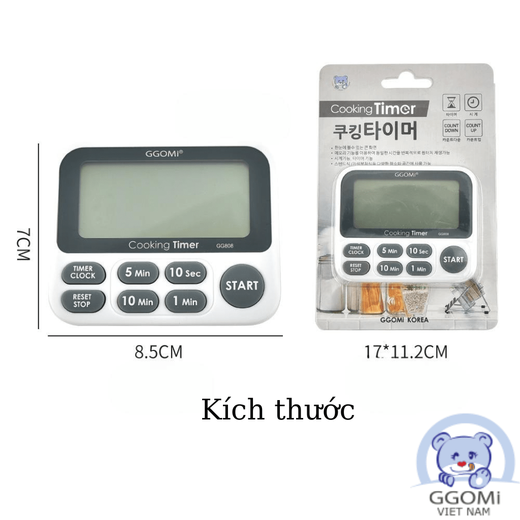 Hàng chính hãng: Đồng hồ bấm hẹn giờ màn hình điện tử GGOMi Hàn Quốc GG808. Dùng để bấm giờ nấu ăn, tập thể dục thể thao