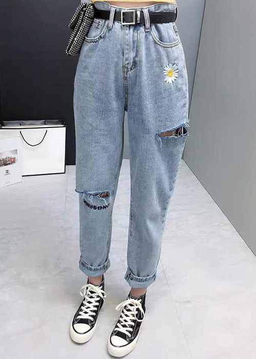 quần baggy jean nữ, quần bò nữ thêu hoa