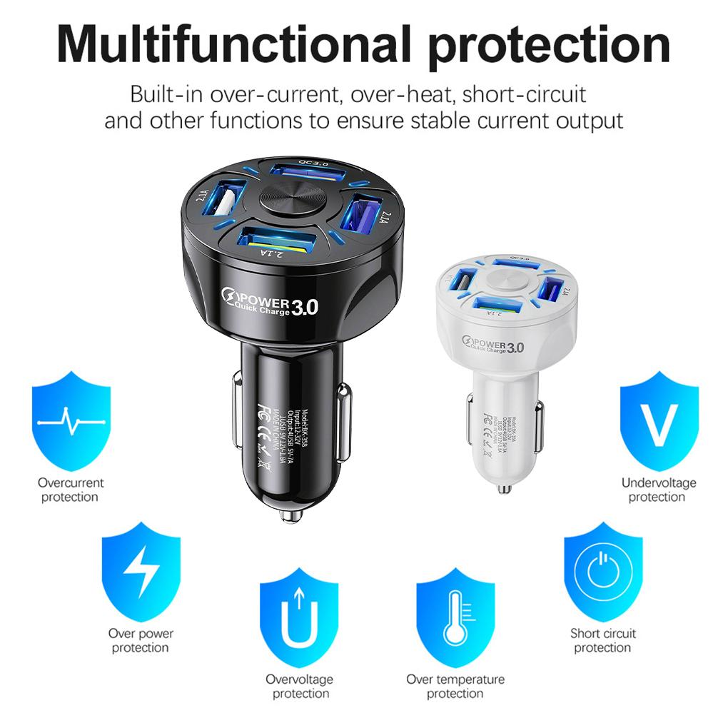 Bộ sạc xe 4 cổng bộ sạc bộ sạc với đèn LED QC 3 0 Sạc nhanh điện thoại USB sạc màu đen