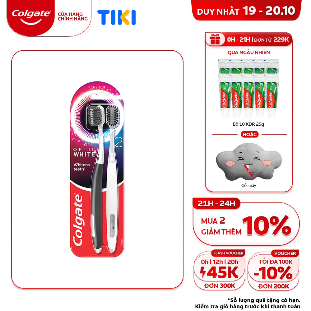 Bộ 2 bàn chải đánh răng Colgate trắng răng Optic White