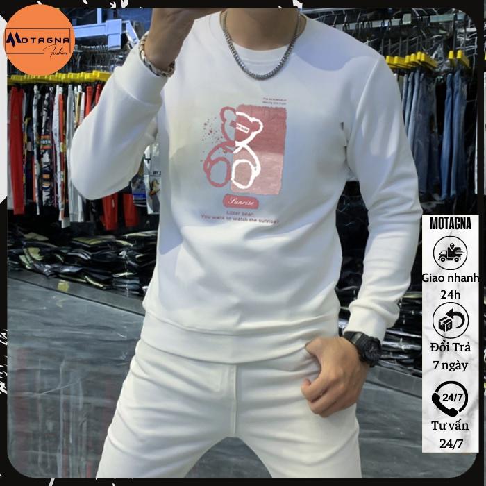 Áo sweater nam chất đẹp, Áo nỉ cổ tròn kiểu dáng Hàn Quốc in Gấu Hồng mã NZ630