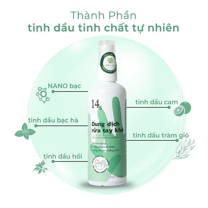 Dung dịch rửa tay khô từ tinh dầu thiên nhiên và nano bạc 14s 