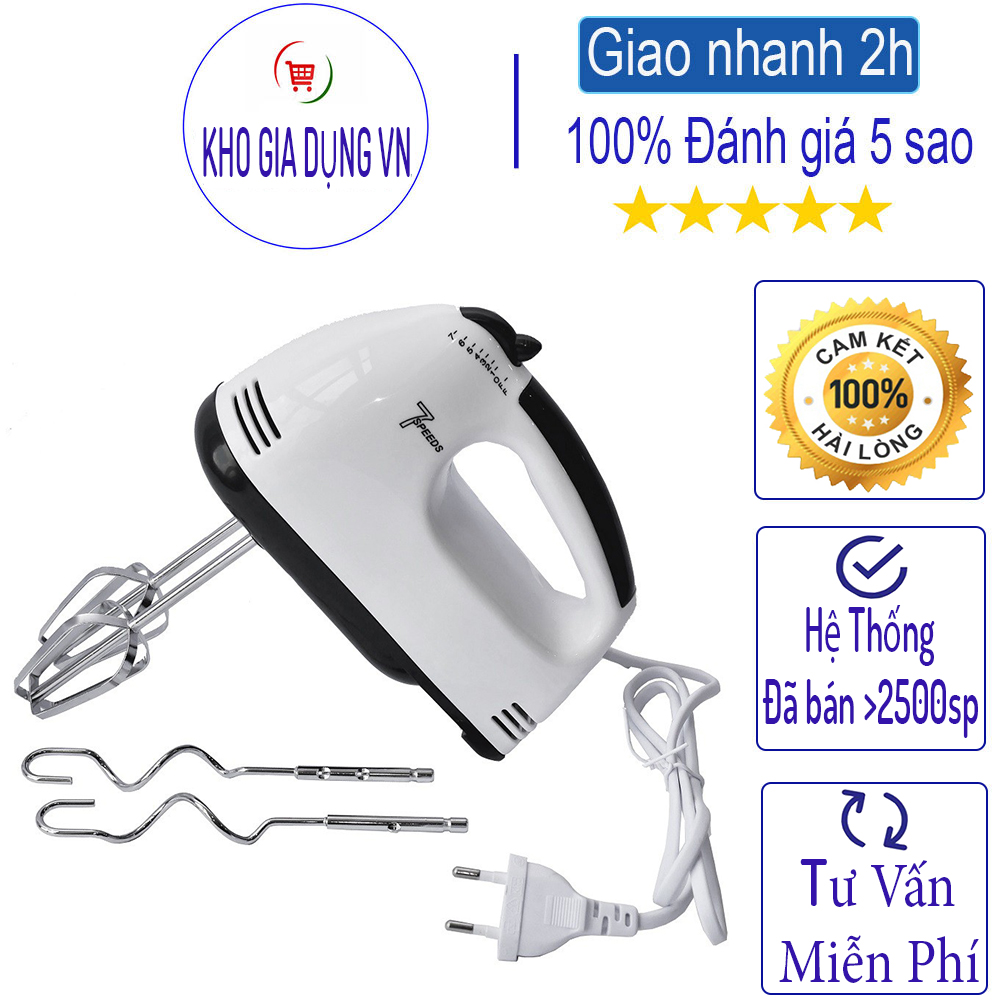 Máy Đánh Trứng Cầm Tay 7 Tốc Độ Công Suất Cực Mạnh 180W Kèm 4 Que Trộn Inox