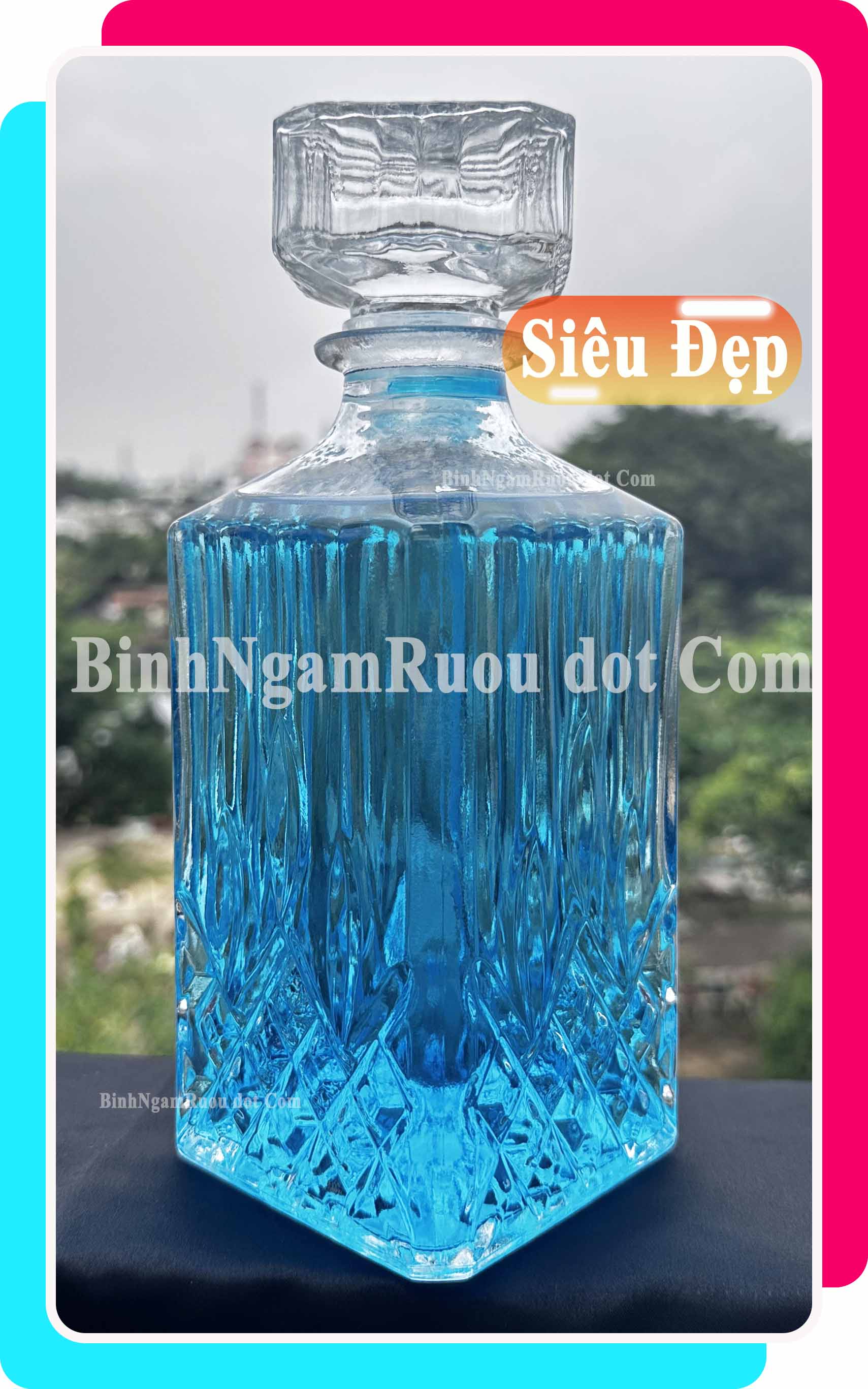 C51 Chai Đựng Rượu Thủy Tinh Dáng Trụ Vuông Nắp Thủy Tinh Sang Trọng - Cao Cấp 1000ml - Đẹp Cao Cấp - Nắp Kín Thủy Tinh Trong - Quà Biếu Sang Trọng