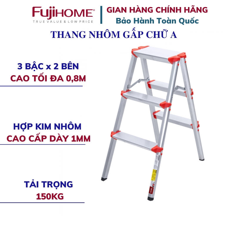 Thang nhôm gấp chữ A FUJIHOME 3-4-5-6 bậc gọn nhẹ chắc chắn - Bảo hành điện tử toàn quốc 24 tháng