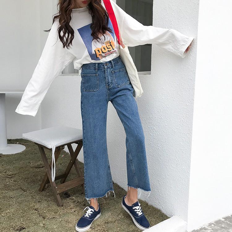 (Có sẵn) Quần jeans lững dáng rộng nữ quần túi hộp ulzzang