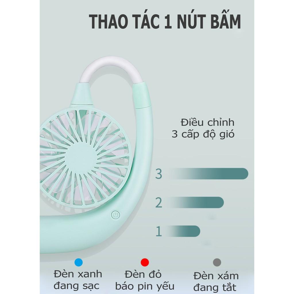 Quạt Tích Điện Mini Đeo Cổ 3 Tốc Độ Gió