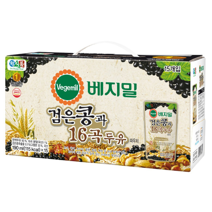 Thùng 15 Túi Sữa Đậu Nành Đậu Đen 16 Loại Ngũ Cốc Vegemil 190ml