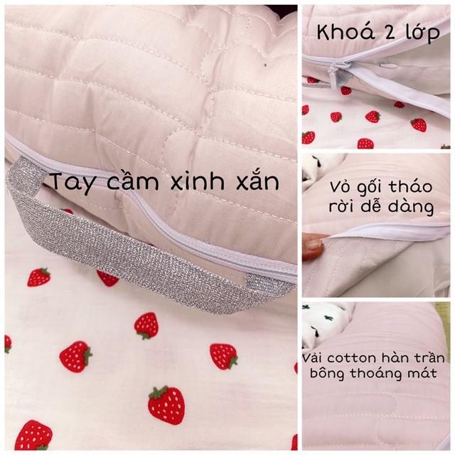 Gối chống trào ngược cotton Hàn trần vỏ cao cấp (Đã bao gồm vỏ gối và ruột gối nhồi bông)