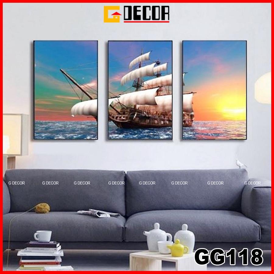 Tranh treo tường canvas khung gỗ 3 bức phong cách hiện đại Bắc Âu tranh phong cảnh trang trí phòng khách phòng ngủ 118