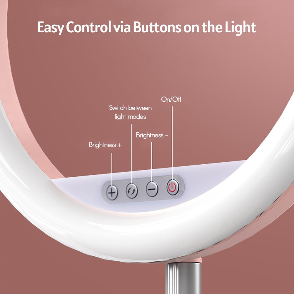 Đèn LED Selfie 10 inch với chân đế Giá đỡ điện thoại có thể xoay 360 độ 3 Ánh sáng