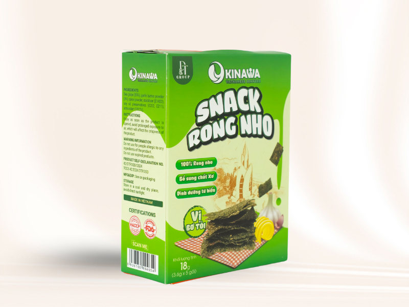 Snack rong nho dinh dưỡng Okinawa - Vị bơ tỏi - Hộp 18gr
