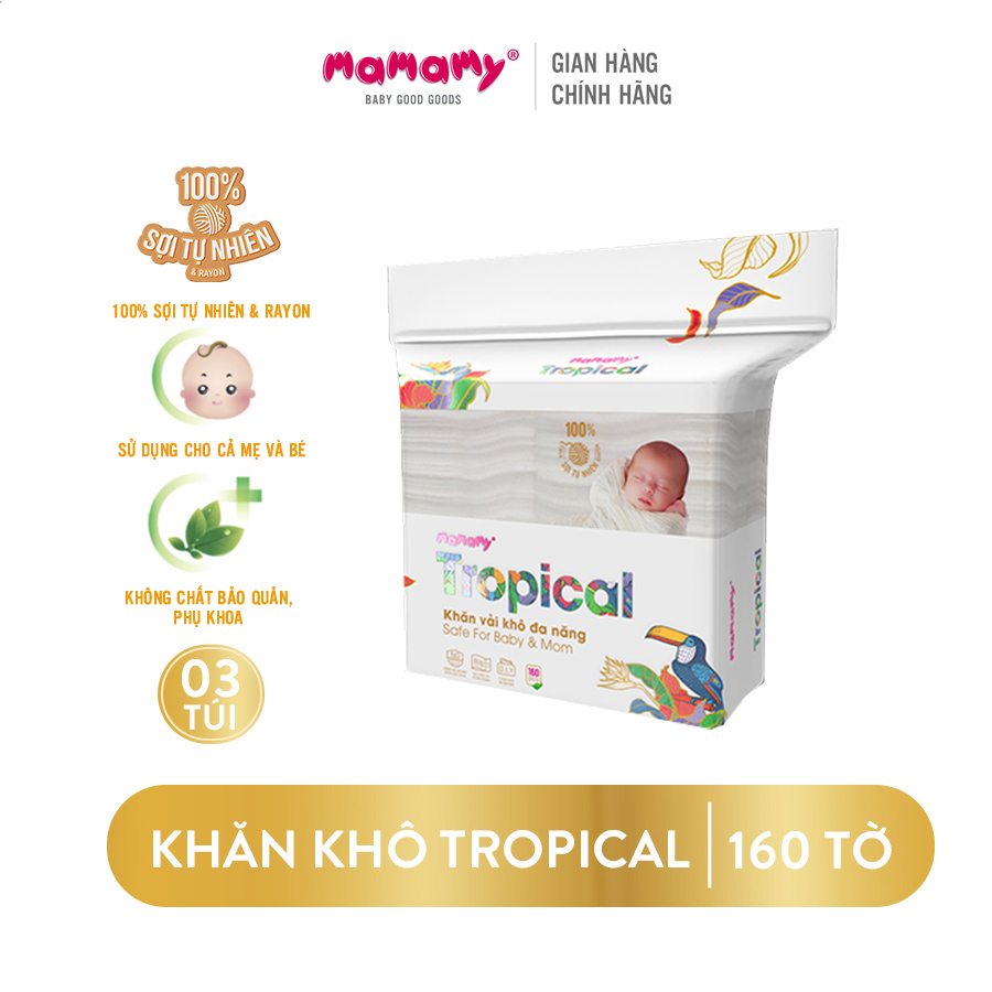 Combo 3 túi Khăn vải khô đa năng Mamamy Tropical 160 tờ