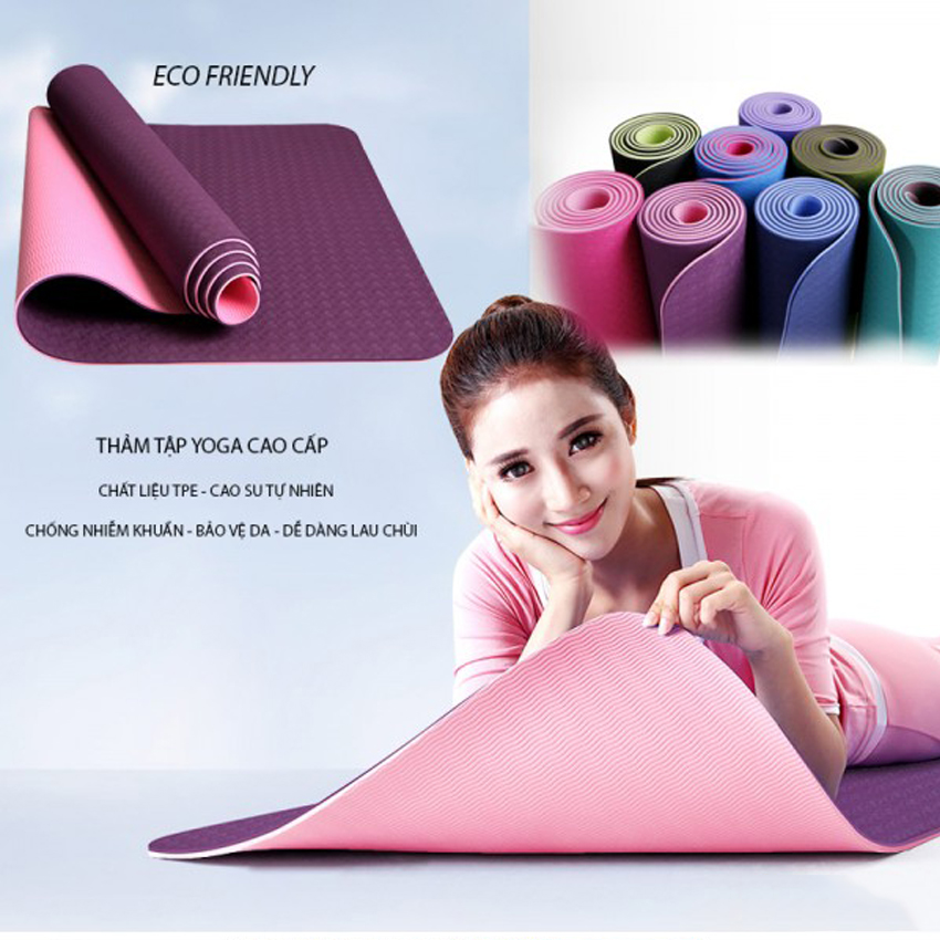 Combo 5 dung cụ hỗ trợ tập Yoga hiệu quả : 1 thảm yoga 2 lớp 6mm +2 gạch trơn + 1 vòng trơn + 1 dây đai cotton