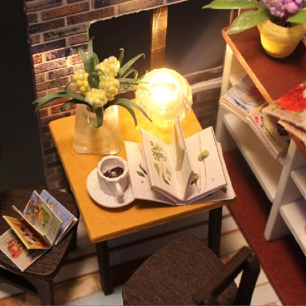 Dollhouse Miniature DIY Kit Toy with Furniture Handcraft Coffee House Gift