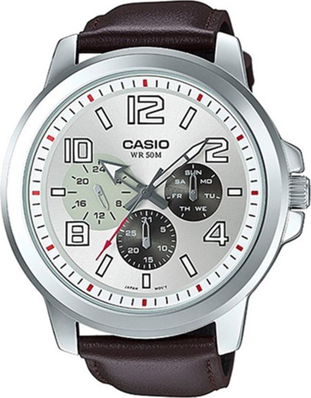 Đồng hồ Casio Nam dây da mặt trắng 6 kim MTP-X300L-7AVDF