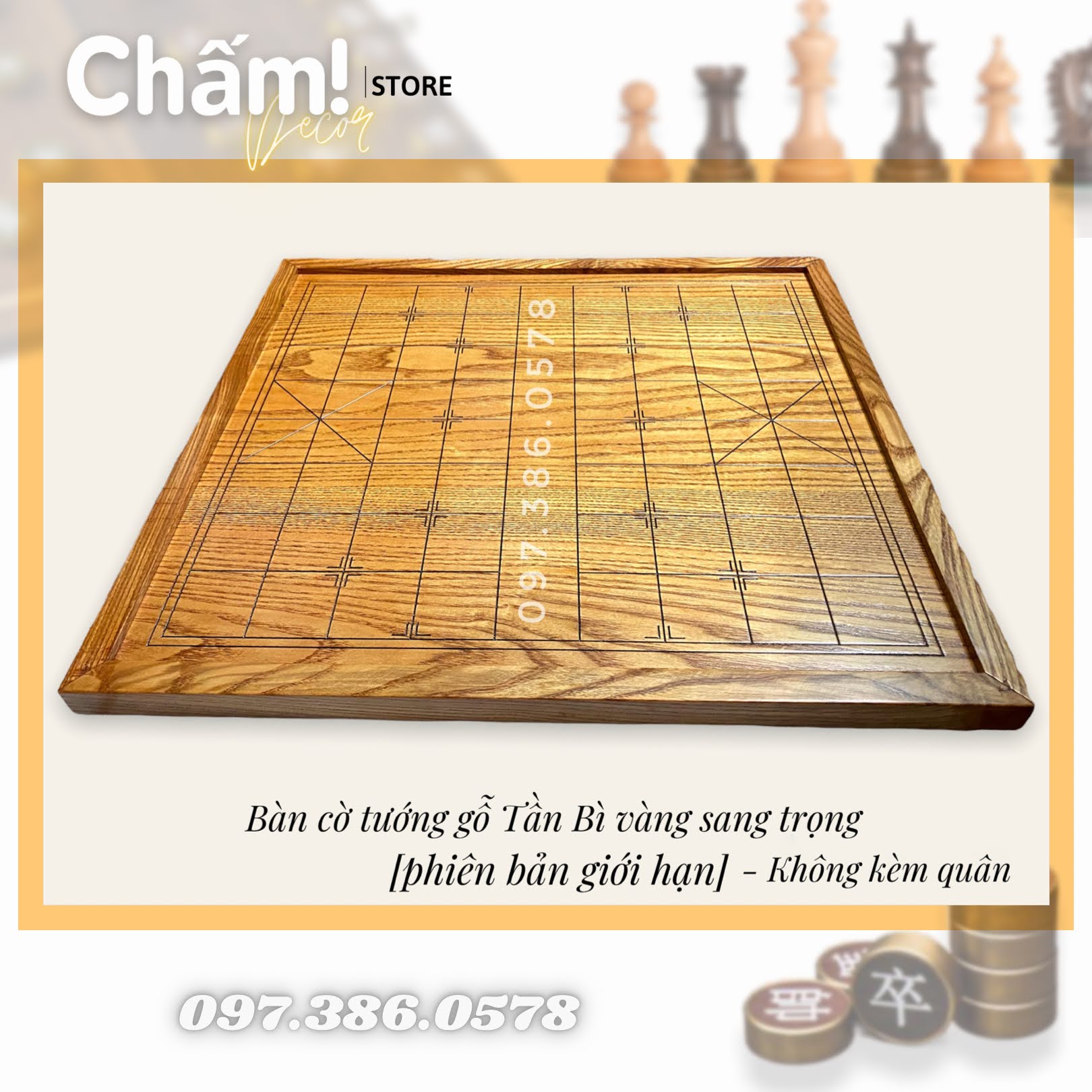 Bàn cờ tướng bằng gỗ Tần Bì Vàng cao cấp bản giới hạn quà tặng cờ tướng - KHÔNG KÈM QUÂN