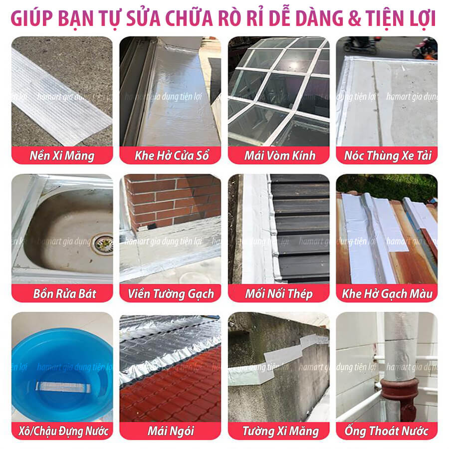 Băng Keo Chống Thấm Nước Butyl Dán Mái Tôn Chống Dột Vá Đường Ống Tường Sửa Chữa Nhà Cửa Siêu Dính