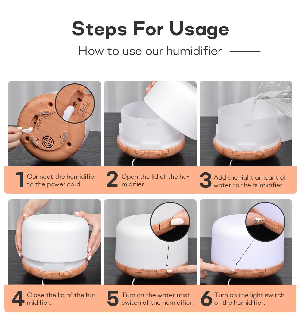 Máy Tạo Độ Ẩm Không Khí Khuếch Tán Tinh Dầu 300ML 500ML 1000ML Có Đèn Điều Khiển Từ Xa Siêu Âm Điện Khuếch Tán Hương Thơm