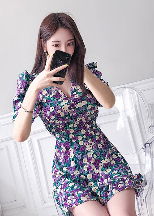 Đầm Họa Tiết Hoa Thắt Dây Eo Duyên Dáng