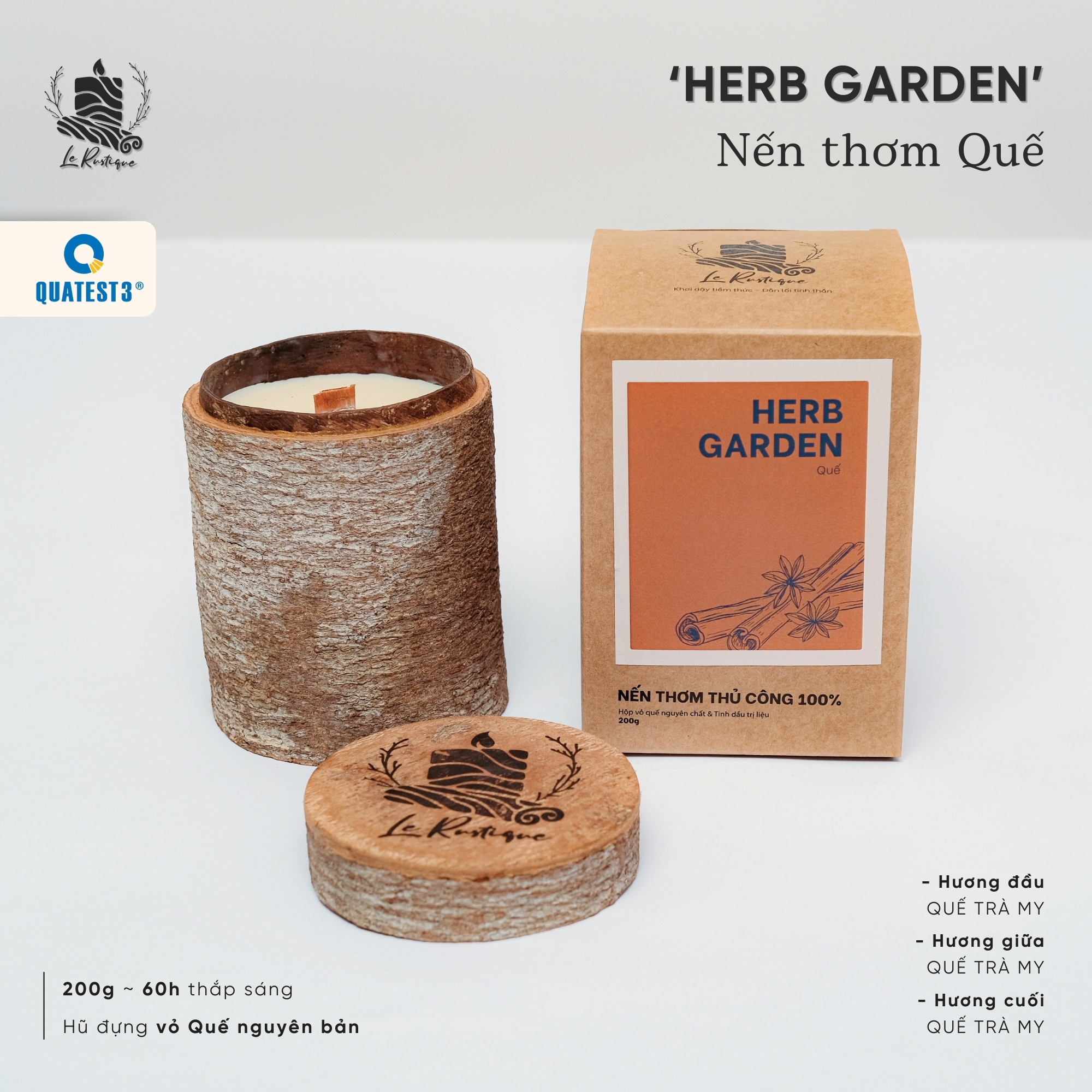 Nến Thơm Trị Liệu Le Rustique Quế (Herb Garden) - Nến Thơm Cao Cấp - An Toàn Sức Khỏe