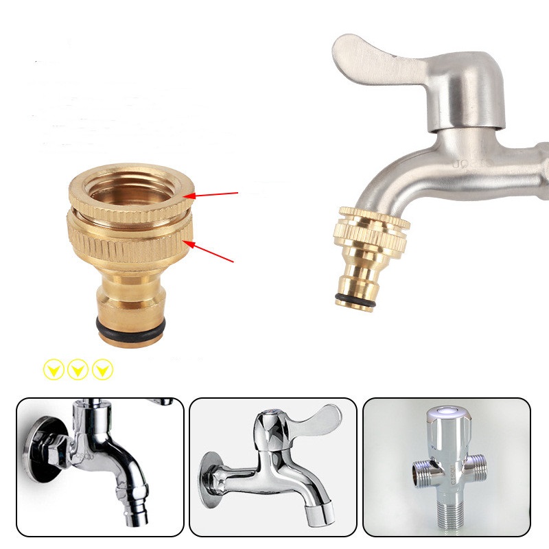 Đầu nối vòi nước nước bằng đồng ren đôi 21-27MM, đầu nối đồng vòi máy giặt, vòi nước vườn hoa 2 trong 1