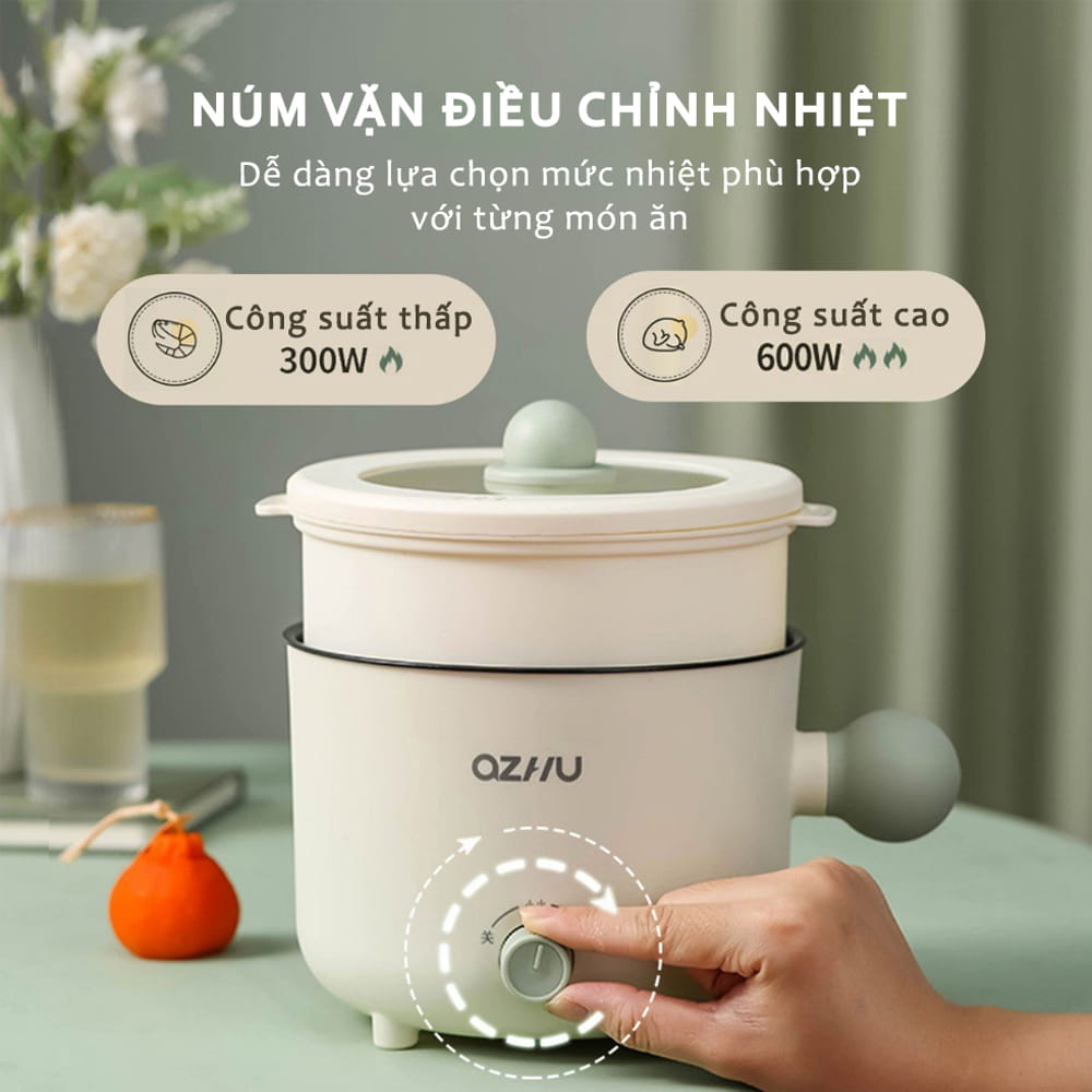 Nồi Lẩu Điện NHẬT BẢN Đa Năng 2 Nấc Nhiệt Kèm Giá Hấp 18Cm, Nồi Nấu Đa Năng Chống Dinh 2 Tầng 1,8L Có Tay Cầm Tiện Dụng - Hàng Chính Hãng