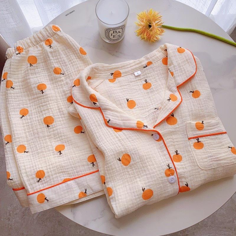 Đồ bộ nữ mặc nhà pijama hình cam dưa kèm scrunchie xinh xắn